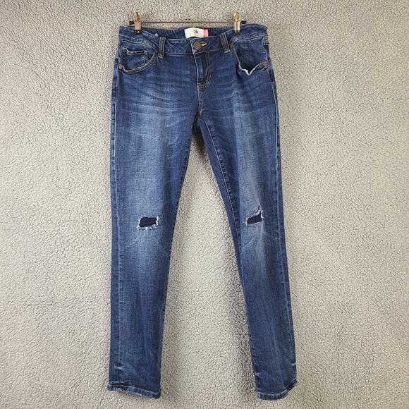 Cabi Slim Boyfriend Blue Knee Patch Distressed Jeans Style 5695 Size 4 - Picture 1 of 7